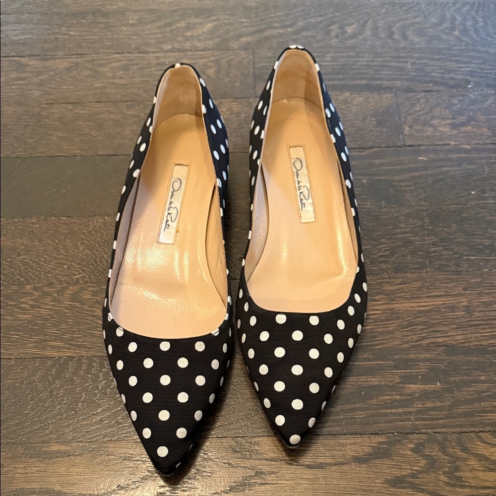 Oscar de la Renta Black and White Polka Dot Heels